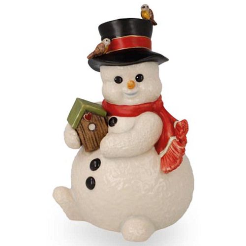 Dekofigur GOEBEL "Schneemann - Umzug ins Winterquartier", bunt, B:8cm H:13,5cm T:8,5cm, Steingut, Dekofiguren, Dekofigur, 8,5 x 8 x 13,5 cm