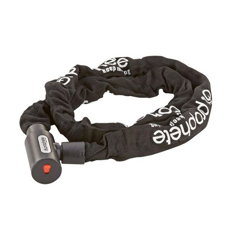 Kettenschloss, inkl. 2 Laser-Cut Schlüssel (1x mit LED), Schließautomatik, Schlüsselwegfallsperren, Staubschutzkappe, Länge: 120 cm