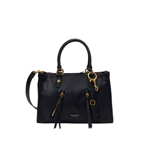 Shopper MARC O'POLO "aus strukturiertem Schafleder", Damen, Gr. B/H/T: 12cm x 23cm x 14cm, schwarz, Leder, unifarben, Taschen Shopper