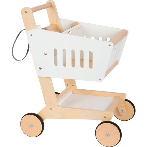 Spiel-Einkaufswagen SMALL FOOT "Einkaufswagen „fresh“", weiß, Kinder-Einkaufswagen, KinderB:30cm H:53cm T:42cm, Holz, Kunststoff, B:30cm H:53cm T:42cm