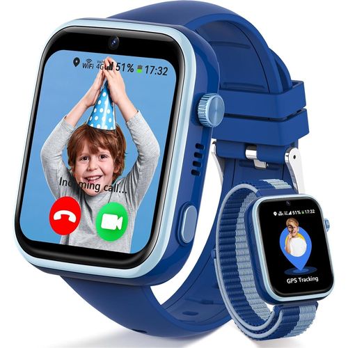 Kinder Smartwatch mit 4G Telefon & Videoanruf GPS Ortung SOS Notruf Schulmodus WhatsApp Kamera IP68 wasserdicht
