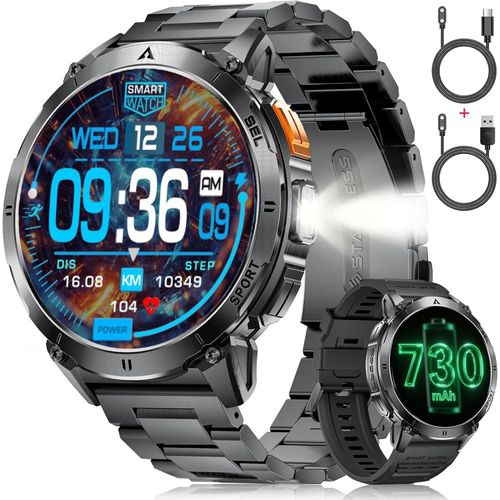 Militärische Herren-Smartwatch mit 1,62" HD AMOLED, LED-Licht, 110+ Sportmodi, Herz-/Schlaftracking, IP68, Bluetooth-Anruf