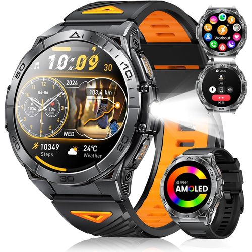 SUNKTA Mens Smartwatch 1.6 Inch AMOLED Display mit 600 mAh Akku 120 Sportmodi Herzfrequenzmessung Schlaftracking Anruf und Benachrichtigung IP68