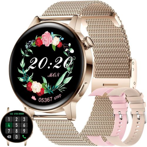 SGDDFIT 1.36 Inch Damen Smartwatch mit Telefonfunktion Fitness Uhr mit Herzfrequenz Schlafmonitor Zyklusmonitor Schrittzähler Musik Player IP68