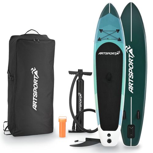 ArtSport Stand Up Paddle Board Blue Wave – Aufblasbares SUP Board Set bis 150 kg - Blau, Weiß, Schwarz