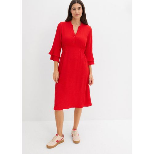 bonprix Kleid aus Viskose-Mix, rot, Gr.46, Luftiges Kleid mit gerüschten Ärmeln, aus Viskose