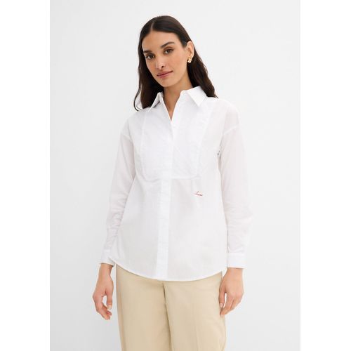 bonprix Hemdbluse mit Stitching, weiß, Gr.44, Hemd mit lockerer Passform und Amour Stitching vorne, 100% Baumwolle