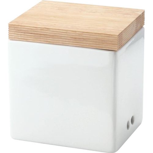 3 Stück Continenta Knoblauch Vorratsdose aus Keramik mit Holzdeckel, Knoblauchdose mit Aufschrift: Knoblauch, 14 x 12 x 15,5 cm, Set by Danto®