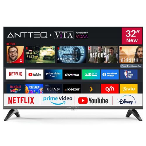 Antteq V32-AH3Q1L HD Smart TV 32 Zoll (Fernseher 81 cm), Triple Tuner(DVB-T2/S2/C), App Store, Netflix, Prime Video, DAZN, UVM, WiFi, Hotelmodus, 2024
