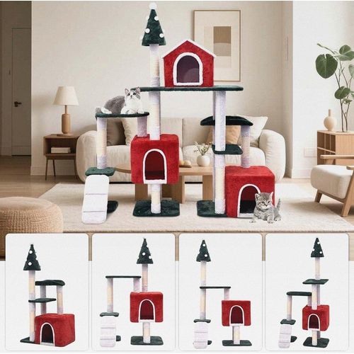 Weihnachtskatzenbaum, Katzenturm, großer Kratzbaum für große Katzen, Rot