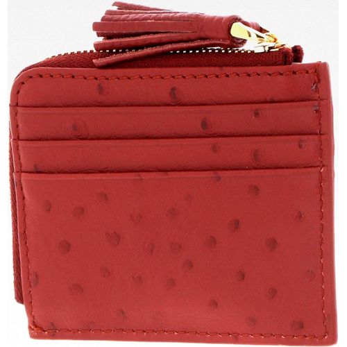 Kartenetui aus Leder mit Quaste, Kreditkartenhalter in Dunkelrot