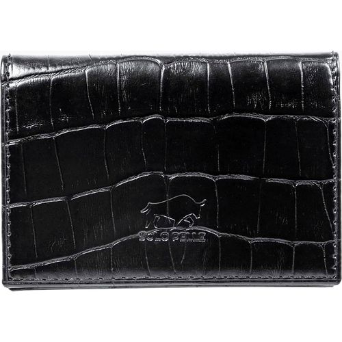 Visitenkartenetui aus Leder - Platz für 50 Karten und Mini-Geldbörse - 3 Fächer - Visitenkartenetuis - Geschenk für Damen und Herren in Kroko Schwarz