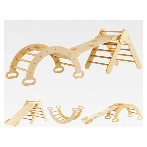 Kletterdreieck mit Kletterbogen und Rutsche, Holzdreieck für Kleinkinder ab 1 Jahr, Kletterspielzeug, Indoor Klettergerüst