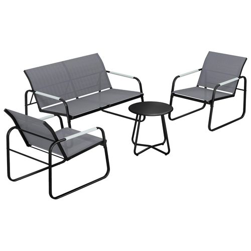Gartenmöbel Set Sitzgruppe für 4 Personen Atmungsaktiv Gartenlounge mit 2er Sofa 2 Sessel Seilflecht Rund Tisch Fußpads
