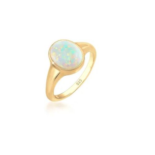 Siegelring ELLI "Siegelring Mondstein Oval 925 Silber" Gr. 56, gold, Fingerringe, Damen, 56mm, Silber 925 (Sterlingsilber), 5mm, Siegelring