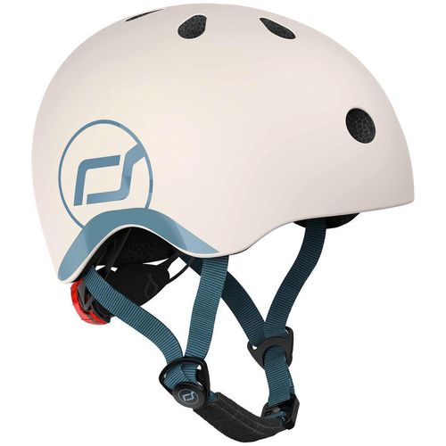 Scoot and Ride Kinderhelm, Blau, Hellgrau, Kunststoff, Textil, Gr. Xxs-S, RoHS, Magnetverschluss, sehr leicht, stabil, mit LED-Licht, Kinnpolster, Freizeit & Co, Sport & Fitness, Fahrräder, Kinderhelme