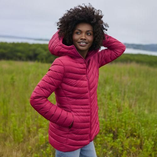 Daunenjacke WANDERWEIGHT Verstaubar Ultraleicht mit Kapuze, Damen,  Pink, Nylon/Daunen, by Lands' End