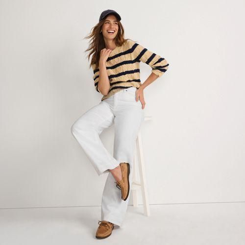 Jeans High Waist mit weitem Bein Farbig, Damen,  Weiß, Baumwoll-Mischung/Polyester-Mischung, by Lands' End