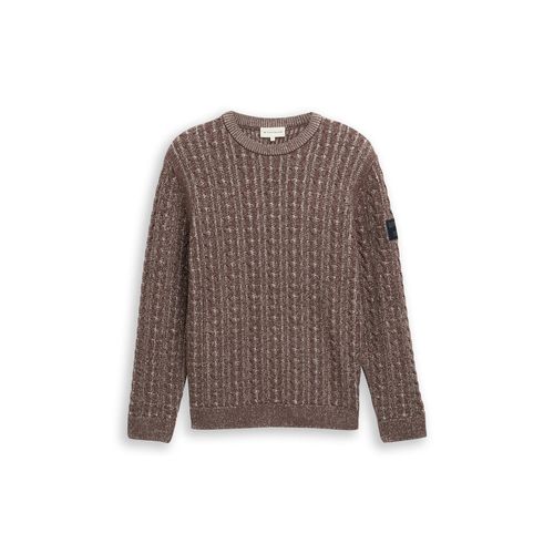 TOM TAILOR Herren Strickpullover mit Zopfmuster, braun, Meliert, Gr. S
