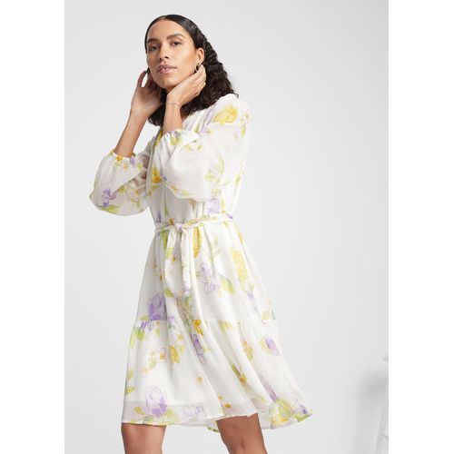 bonprix Kleid mit Raglanärmeln, weiß, Gr.44, hübsches Kleid mit Bindeband