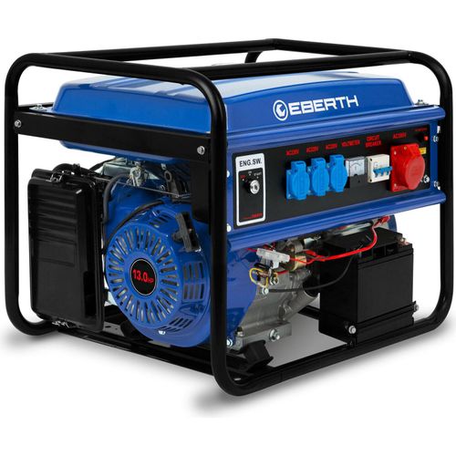 EBERTH 5500 Watt Notstromaggregat Stromerzeuger Stromaggregat mit E-Start, 13 PS Benzinmotor, 4-Takt, 3-Phasen, 1x 400V, 3x 230V, 1x 12V, AVR