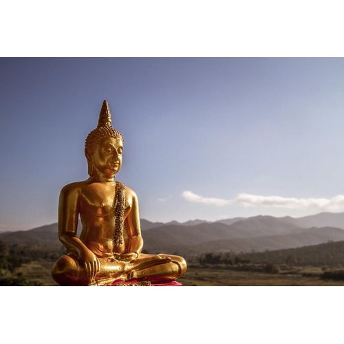 Fototapete PAPERMOON "Goldene Buddha-Statue", bunt, B:3,5m L:2,6m, Vlies, Tapeten