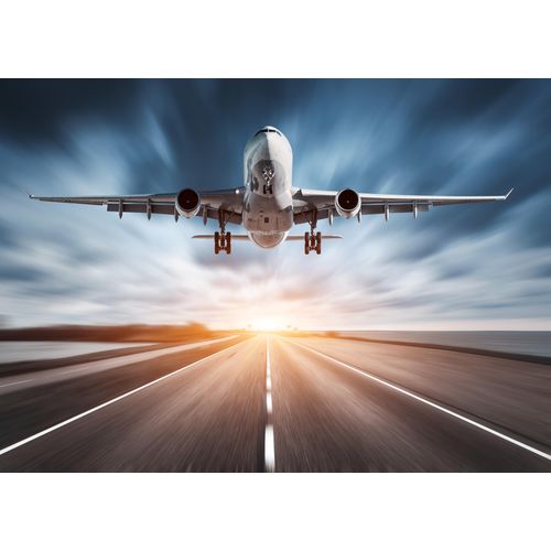 Fototapete PAPERMOON "Airplane Road Sunset", bunt, B:5m L:2,8m, Vlies, Tapeten