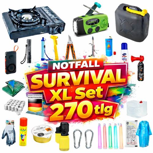 BLACKOUTPro Notfall Survival Kit 270 tlg XL Blackout Ausstattung Set Prepper Notfallausrüstung | Notfallrucksack | Camping & Outdoor Emergency Set