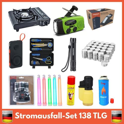 BLACKOUTPro Notfallausrüstung Stromausfall Set 138 Tlg Notfallrucksack Gefüllt Notlicht Notfalllampe Gas-kocher Outdoor Camping Kochen Krisenvorsorge