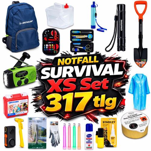 BLACKOUTPro Notfall Survival Kit 317 tlg XS Blackout Ausstattung Set Prepper Notfallausrüstung | Notfallrucksack| Camping & Outdoor Emergency Set