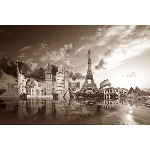 Fototapete PAPERMOON "Sehenswürdigkeiten Sepia", bunt, B:4,5m L:2,8m, Vlies, Tapeten