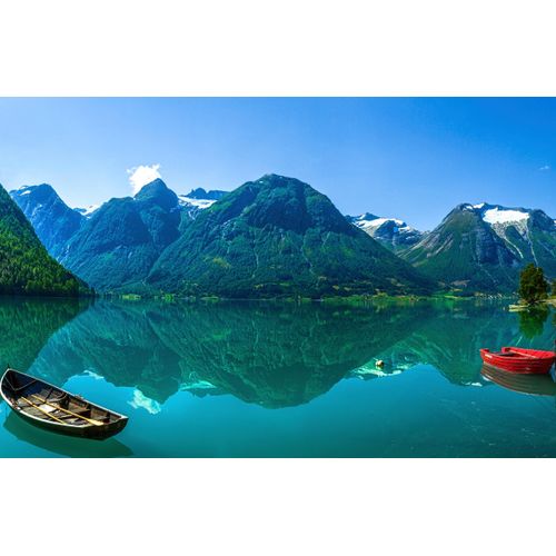 Fototapete PAPERMOON "Photo-Art CHRISTER OLSEN, DER GLETSCHERSEE", bunt, B:4,5m L:2,8m, Vlies, Tapeten