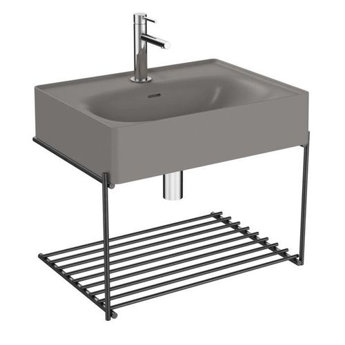 VitrA Equal Waschtisch-Set 66053 mit Waschtisch 60 cm, steingrau matt VC, mit Ablage Metall schwarz matt