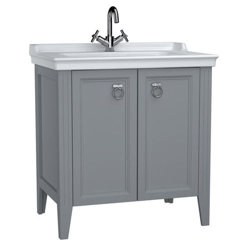 VitrA Valarte Waschtisch-Möbel-Set 62154 79,5 x 53 x 88 cm, 2 Türen, Korpus grau matt/Waschtisch weiß hochglanz