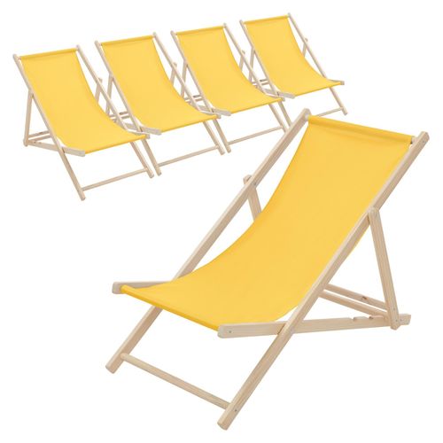 ECD Germany 5x Liegestuhl klappbar aus Holz, Gelb, bis 120kg, 3 Liegepositionen, Sonnenliege Gartenliege Relaxliege Strandliege Liege Strandliegestuhl