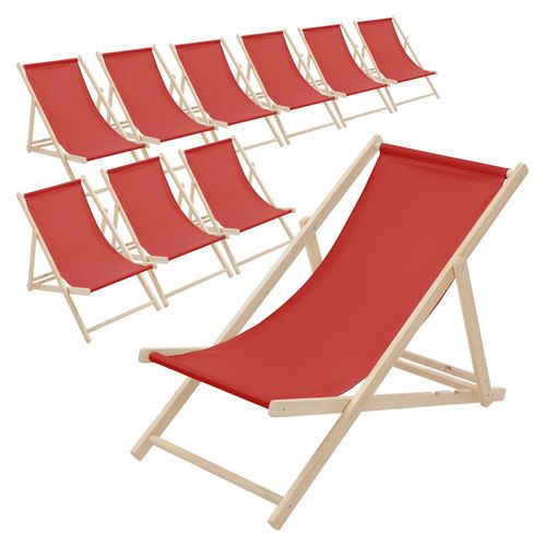 ECD Germany 10x Liegestuhl klappbar aus Holz, Rot, bis 120kg, 3 Liegepositionen, Sonnenliege Gartenliege Relaxliege Strandliege Liege Strandliegestuhl