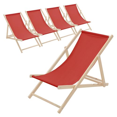 ECD Germany 5x Liegestuhl klappbar aus Holz, Rot, bis 120kg, 3 Liegepositionen, Sonnenliege Gartenliege Relaxliege Strandliege Liege Strandliegestuhl