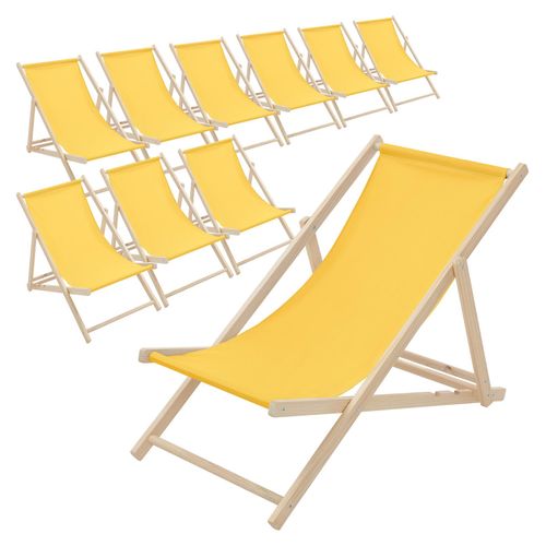 ECD Germany 10x Liegestuhl klappbar aus Holz, Gelb bis 120kg, 3 Liegepositionen, Sonnenliege Gartenliege Relaxliege Strandliege Liege Strandliegestuhl