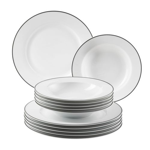 Tafelservice MÄSER "Nola", weiß, 12, Geschirr-Sets, Tafelservice