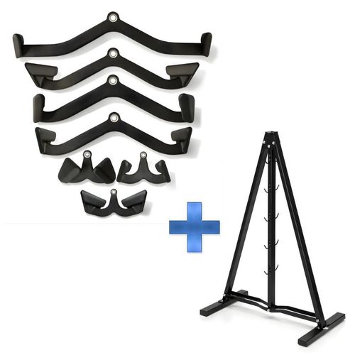 PH Fitness Multi Grip Set 7 + Kabel Accessoire Ständer A-Frame – Kabelzug Griffe Set mit Aufbewahrungsständer – Latzug & Ruder Attachments für Rückent