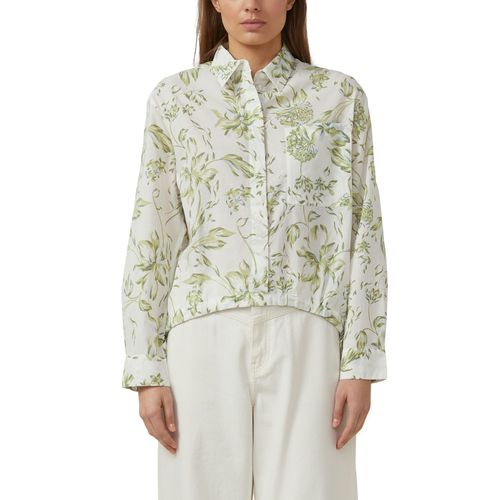 Langarmbluse S.OLIVER, Damen, Gr. 46, weiß grün, Web, Obermaterial: 100% Baumwolle, unifarben, relaxed fit normal, Rundhals, Manschette, Blusen Langarmbluse, mit Brusttasche