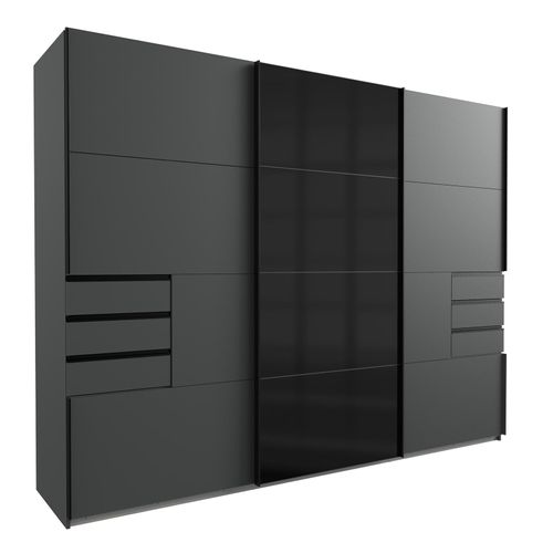 Schwebetürenschrank - graphit-schwarz - 6 Schubkästen - 270 cm