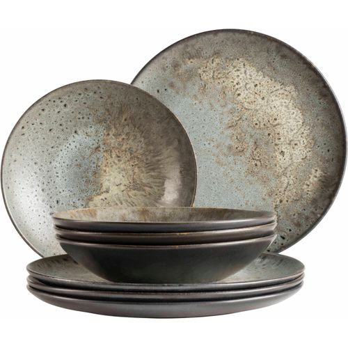 Tafelservice MÄSER "CARELLIA, aus Steinzeug", grau, 8 Stk., Steinzeug, Geschirr-Sets, Tafelservice, Teller Set, Geschirr-Set, Service