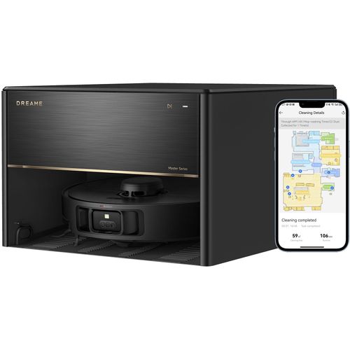 DREAME Saugroboter "mit Wischfunktion Dreame X40 Master, direkter Wasseranschluss", schwarz, B:48,5cm H:28cm T:42,6cm, Saugroboter, 8-in-1-Basisstation mit automatischer Wartung, HEPA-Filtersystem