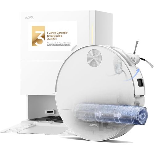 MOVA Saugroboter "S70 Roller, Saugroboter mit 28.000Pa Saugkraft und HydroForce-Wischen", weiß, B:34cm H:50,3cm T:25,5cm, Saugroboter, MaxiReach-Technologie, CovertSense-Navigation, 90mm Flaches Gehäuse