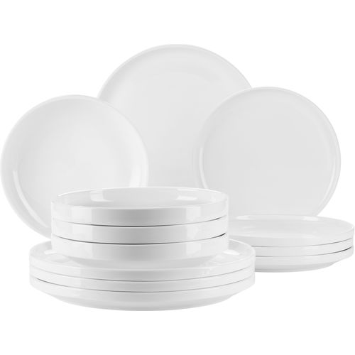 Teller-Set MÄSER "VADA, Teller Set, Porzellan", weiß, 12 Stk., Porzellan, Geschirr-Sets