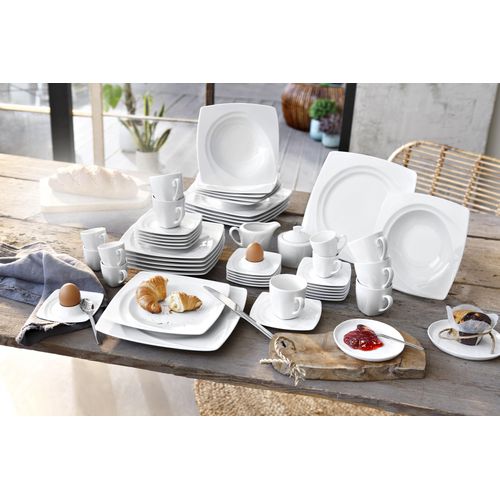 Kombiservice CREATABLE "Geschirr-Set Celebration", weiß, 50 Stk., Porzellan, Geschirr-Sets, Kombiservice, Service, weiß, außergewöhnliche Geometrie, 50 Teile, für 6 Personen