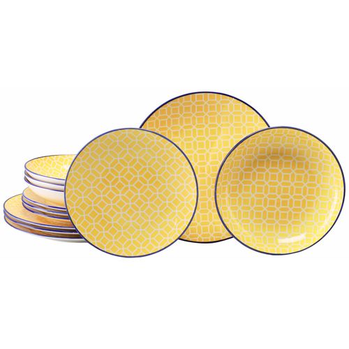 Teller-Set CREATABLE "Mediterran, Teller Set 12-tlg.", curry, 12, Steinzeug, Geschirr-Sets, Mediterraner Flair, Traditionell keramische Motive