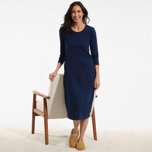 Wadenlanges Langarm-Nachthemd aus reiner Baumwolle, Damen,  Blau, Baumwolle, by Lands' End