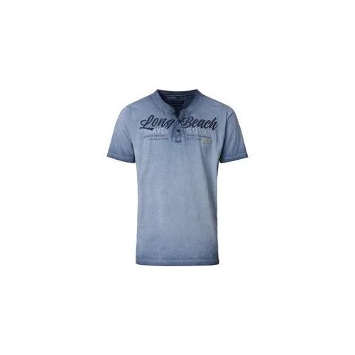 Henleyshirt CASAMODA "CASAMODA Henley uni", Herren, Gr. M, blau, 100% Baumwolle, Shirts
